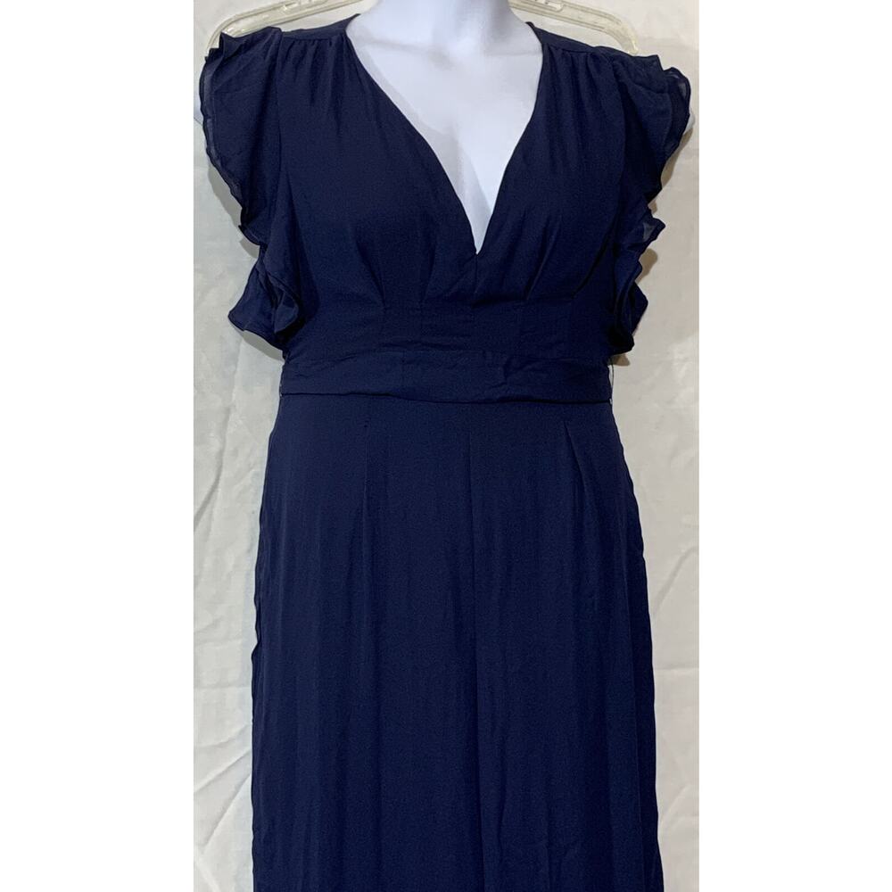 Navy Ruffled Jumpsuit Womens Large Romper Wide Leg NWT Medium